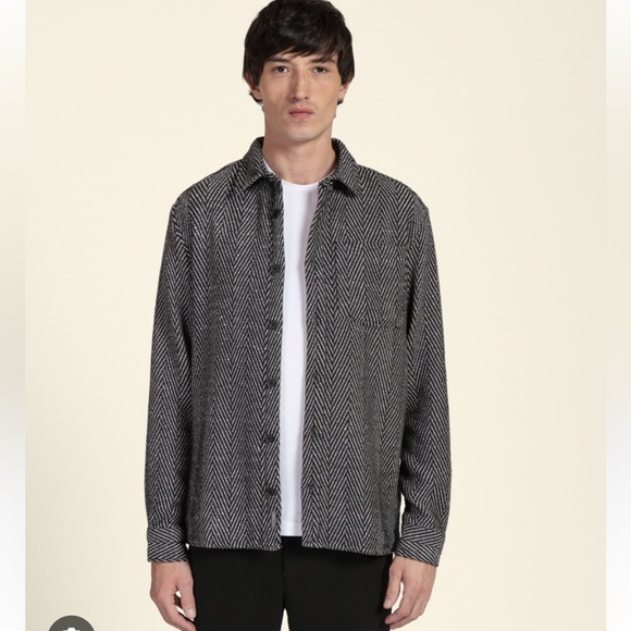 LARSSON & CO Black Herringbone Overshirt Men’s  Size Large Regular WORN ONCE - Picture 4 of 16